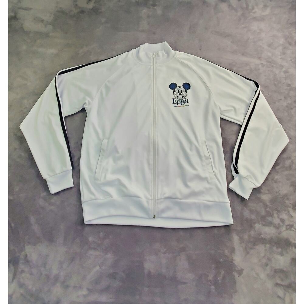 Disney Epcot Full Zip Sz S Jacket White Walt Disney World Mickey Mouse Mens C22